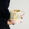 Керамическая кружка OLOEY с ретро-цветочным рисунком и кошкой