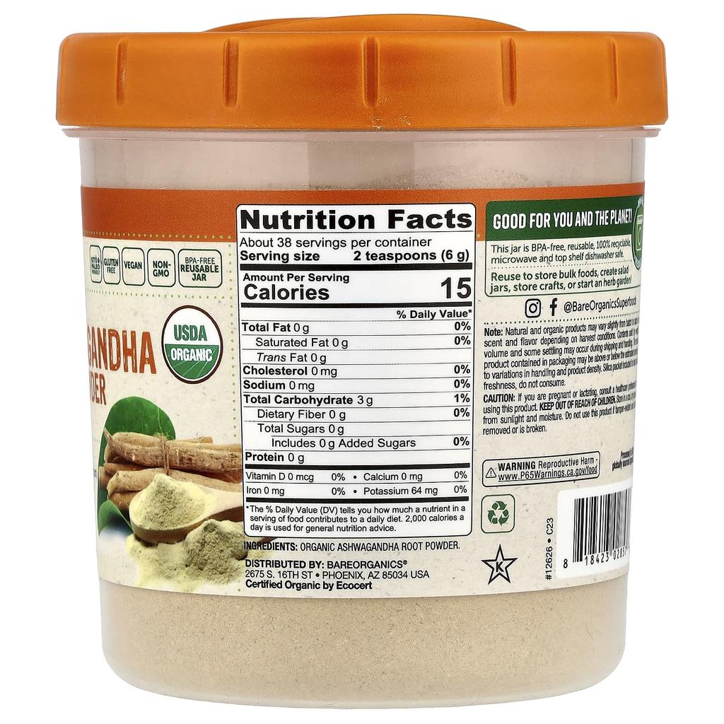 Organic Ashwagandha Root Powder, 227G(8Oz)