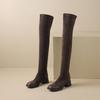 Krazing Pot Flock Autumn Winter Shoes Elastic Boots Square Toe Keep Warm Stretch Over-the-knee Boots