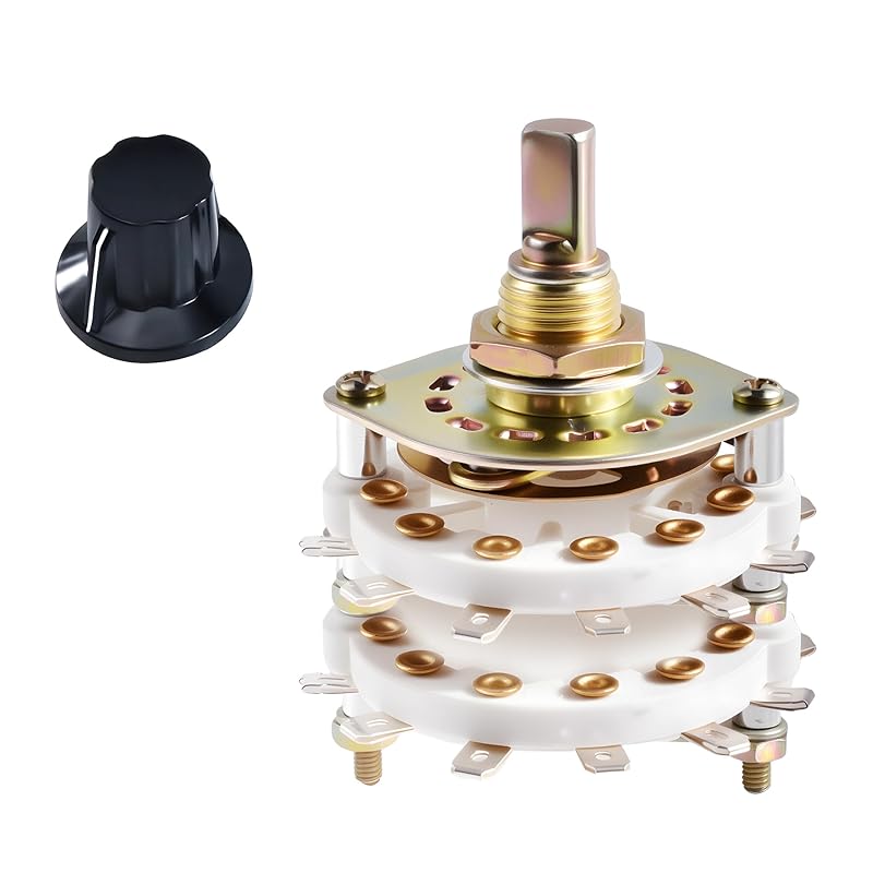 KCZ Rotary Band Switch 2P8T 2 Pole 8 Position Band Channel Rotary Selector Switches 2 Deck Waveband switches with Linear Knob for TV, Radio,