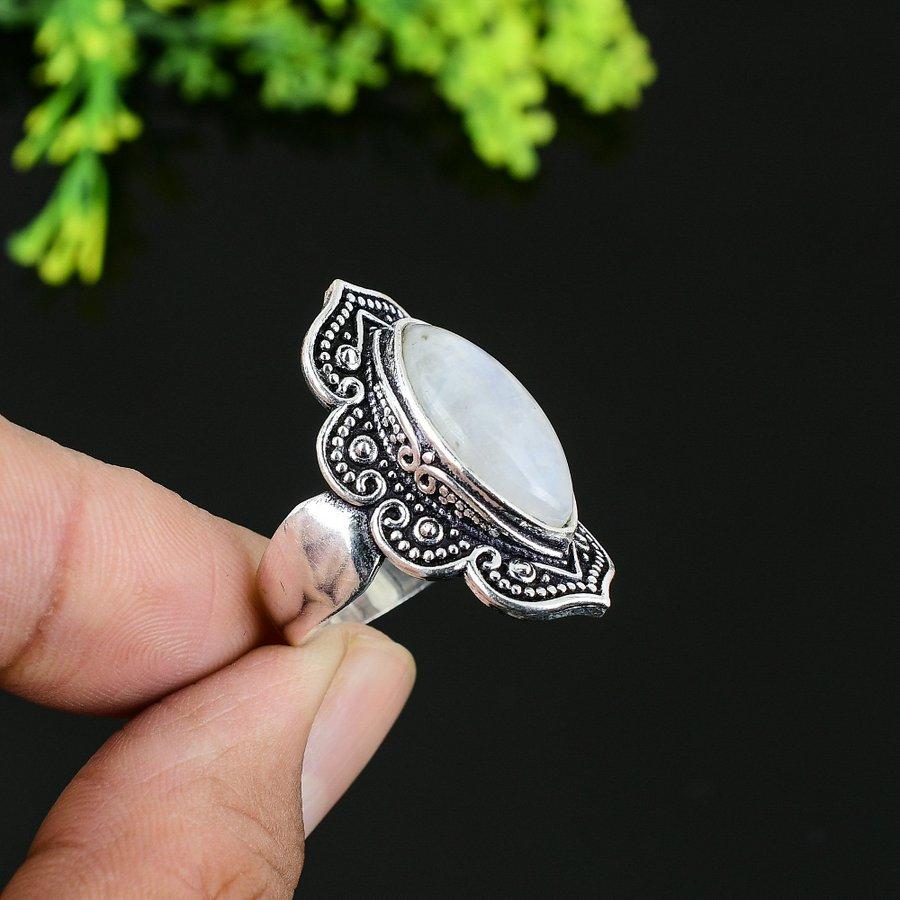Rainbow Moonstone Handmade 925 Sterling Silver Gift Ring Size 10 i0I87