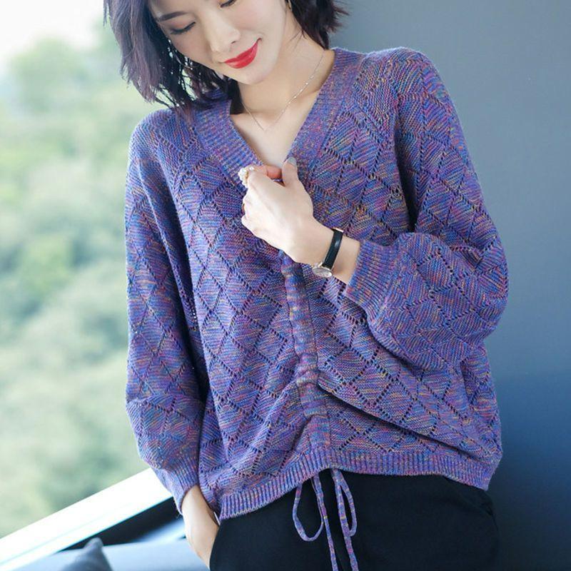 Весенне-осенние женские топы на кулиске, новые базовые рубашки, тонкие свободные корейские свитера больших размеров, V-образный вырез