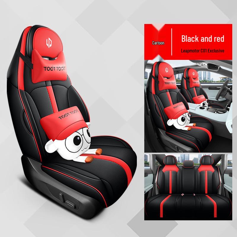 QQG Спортивная кожаная подушка на сиденье автомобиля для Leapmotor C01 - Полный и половинный обхват, Всесезонный чехол.