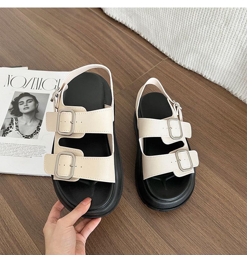 Черные сандалии с одним словом на спортивной платформе, женские, новинка 2025 года, легкая мягкая подошва, увеличивающая высоту голени, римские туфли