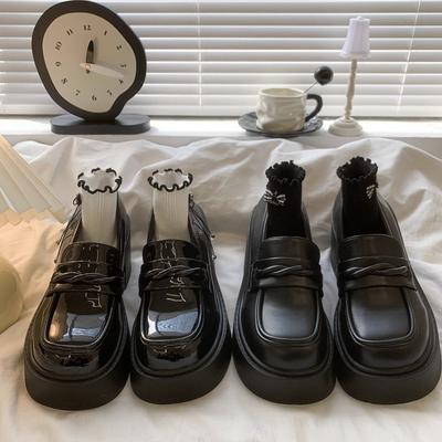 Осень с толстой подошвой и толстыми каблуками, черные маленькие кожаные туфли, женские туфли на высоком каблуке, новая французская ретро jk для женщин