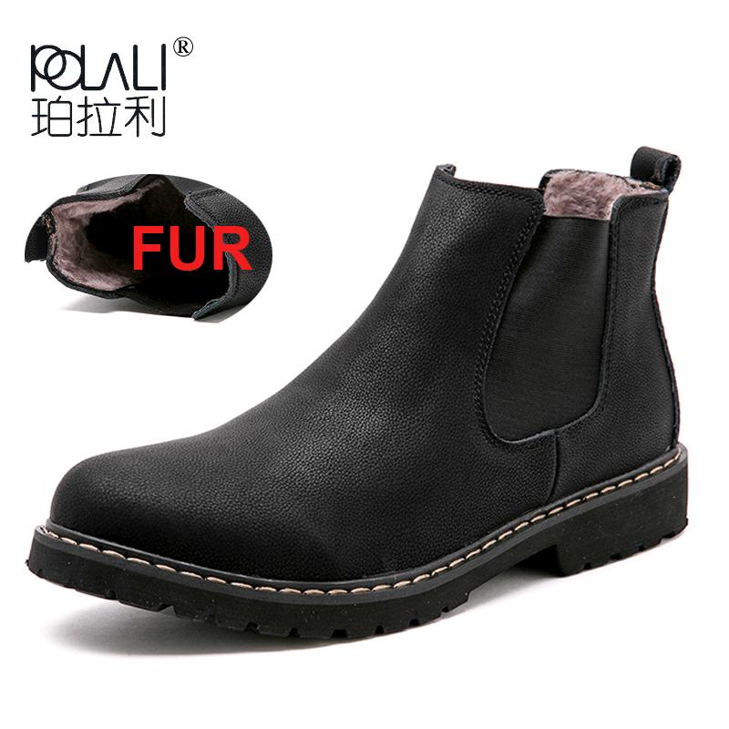 Fashion Genuine Leather Chelsea Boots Men Winter Split Leather Snow Boots Men Footwear Warm Plush Fur Winter Casual Boots For Men Size47