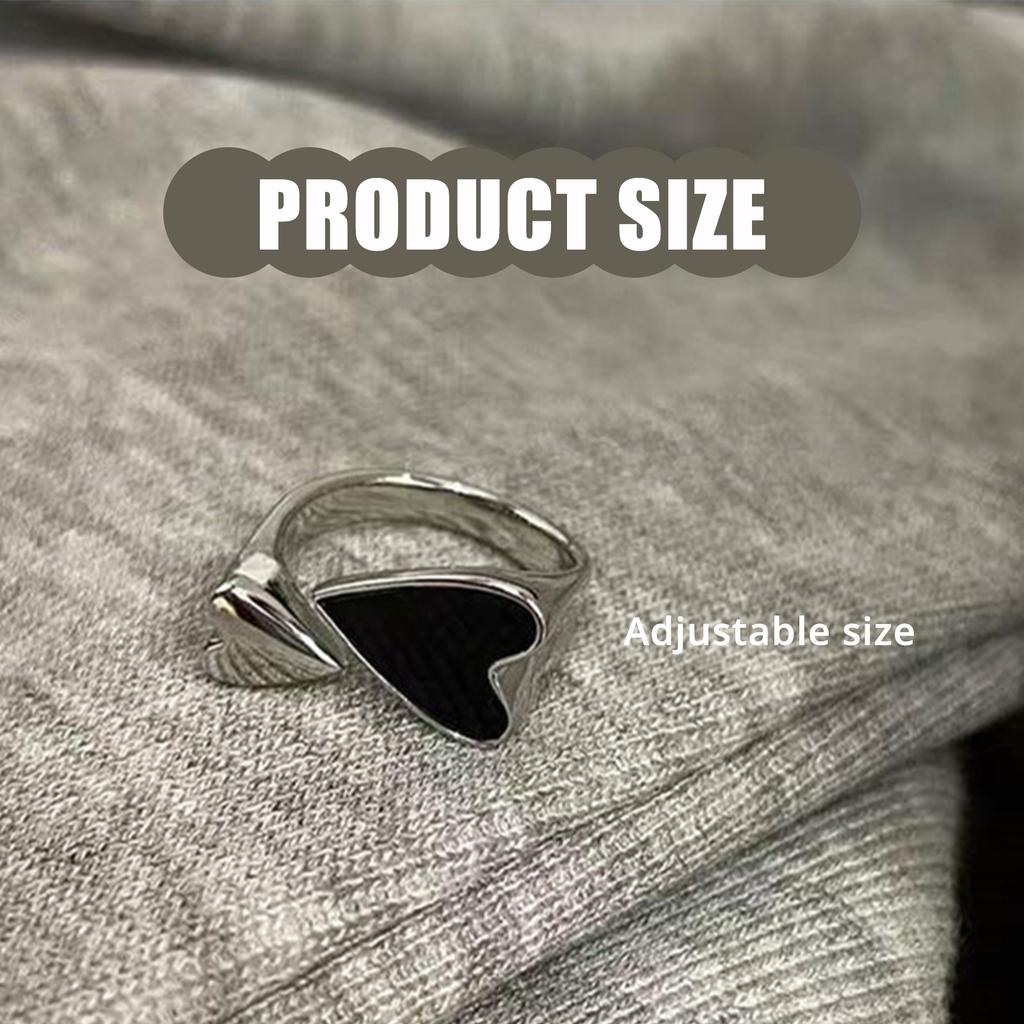 Простое черное кольцо в виде сердца для женщин, серебристого цвета, регулируемое открытое кольцо, винтажные сплавные ювелирные аксессуары для женщин