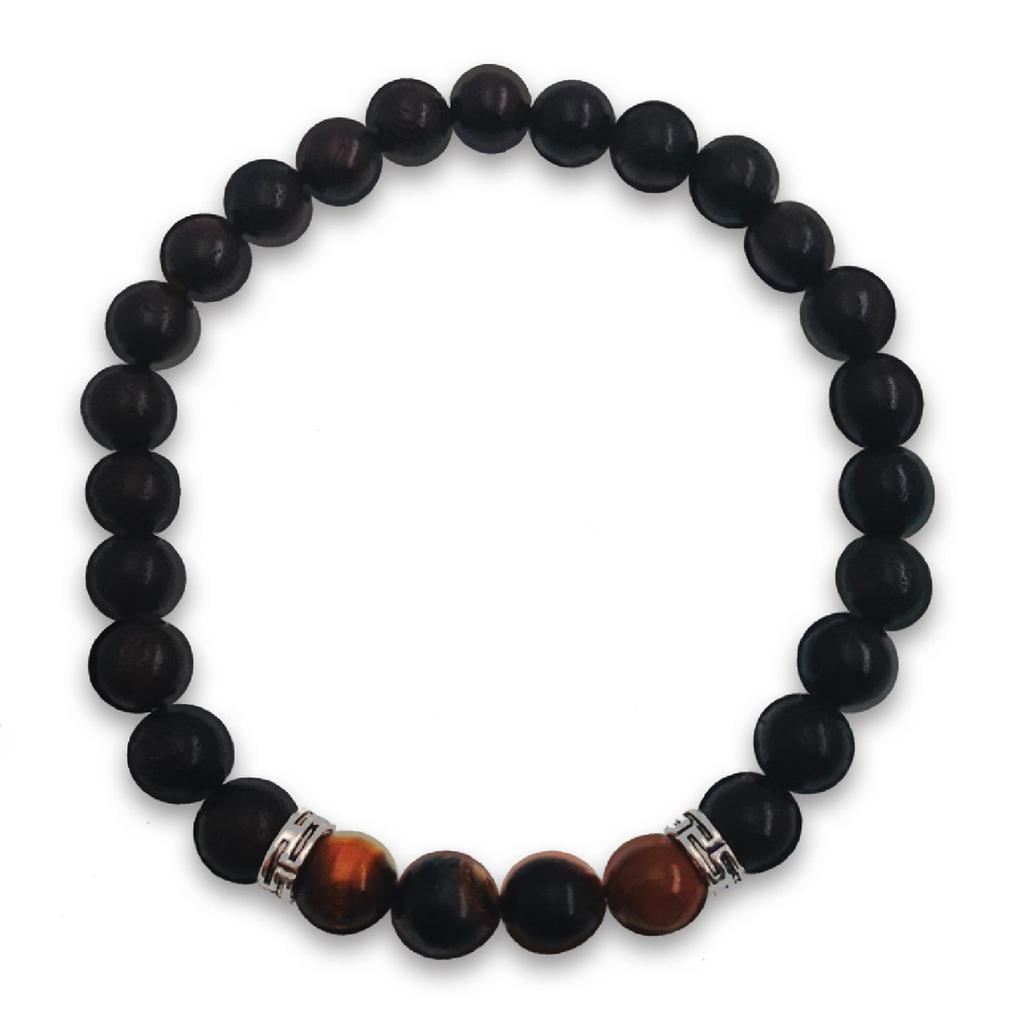 Les Trésors De Lily [R2146] - Designer Bracelet 'Mineralia' Tiger Eye - Ebony Wood - 8 Mm