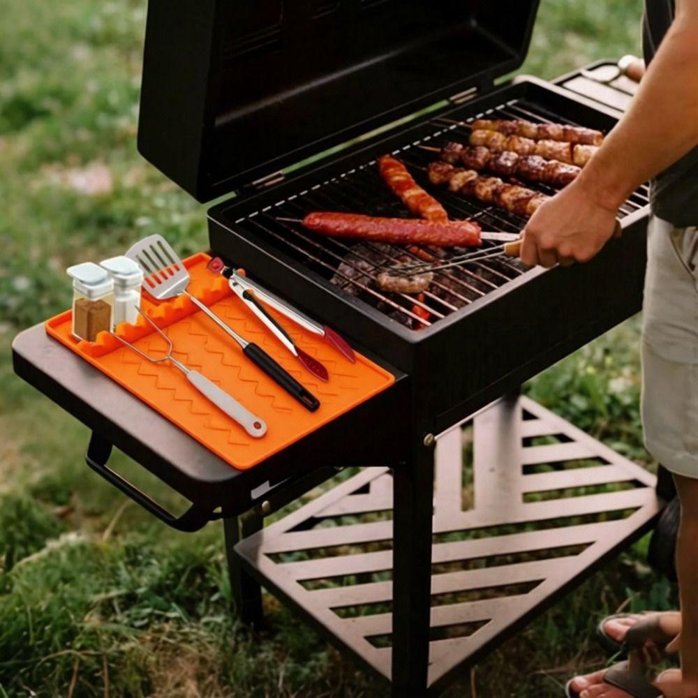 Silicone Grill Mat Raised Lip Grill Buddy Mat Durable Mat Grill Tool Tray Countertop Protection