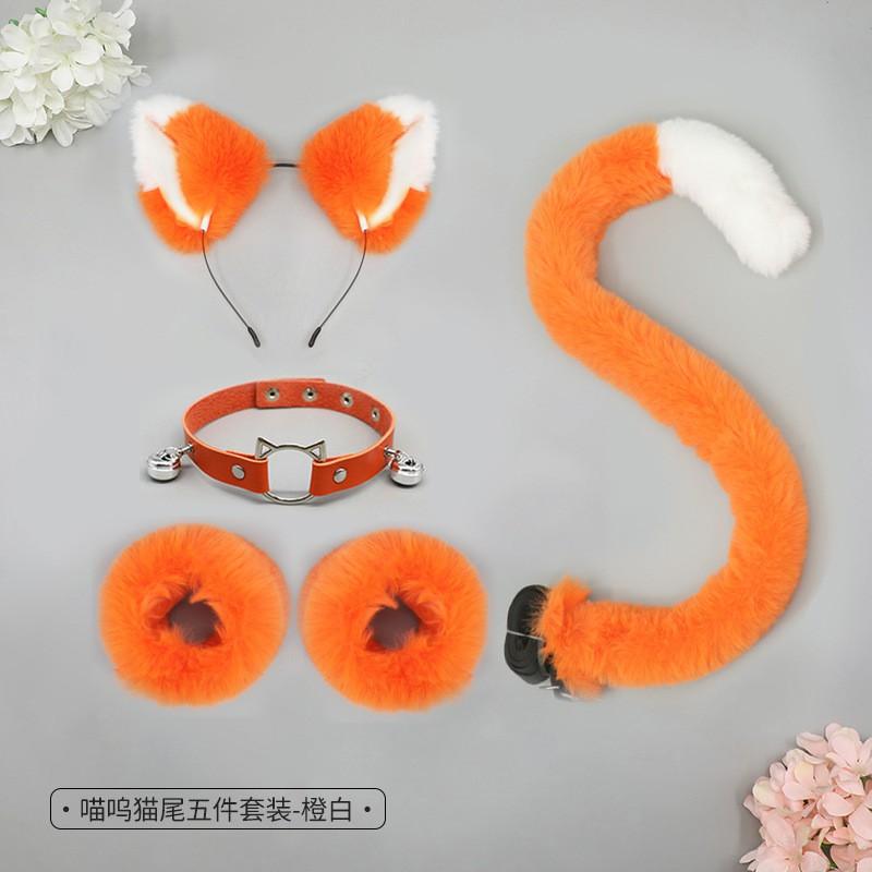 Cat Ear Headband Tail Wristband Collar Set Cosplay Costume Party Animal Theme Accessories
