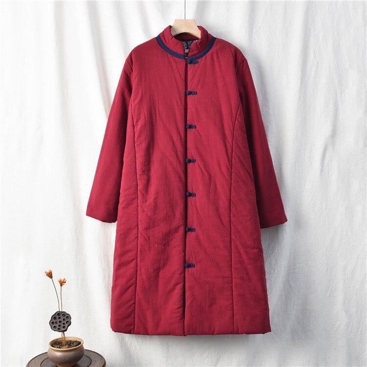 Johnature Vintage Women Long Sleeve Coats Winter Pockets Cotton Linen Solid Color Loose Female Parkas