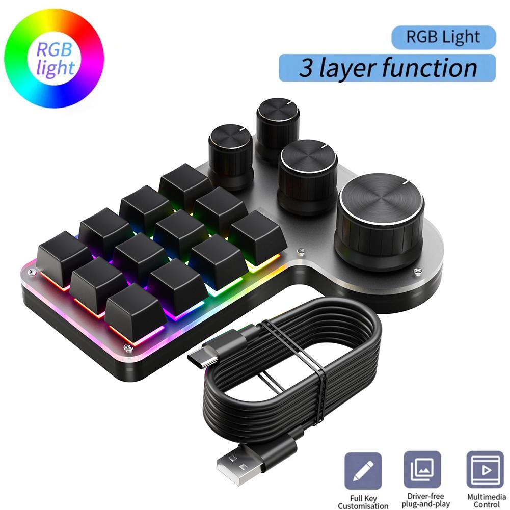Программируемая кастомная клавиатура RGB 12 клавиш 4 ручки Макро-клавиатура Hot-swap USB Проводная/Bluetooth-совместимая Механическая клавиатура