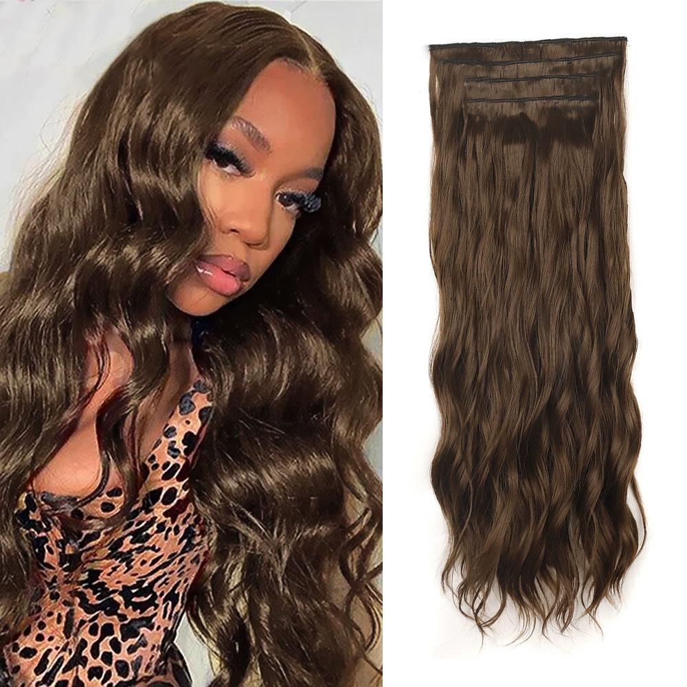 Женский парик синтетический набор из четырех частей на заколках, волосы с эффектом водной ряби, кудрявые, накладка для замены волос