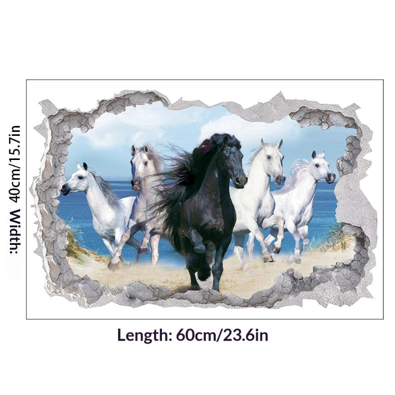 Плакат с животным Искусство дыры в сломанной стене Бегущая прекрасная лошадь Виниловые наклейки-муралы Для гостиной