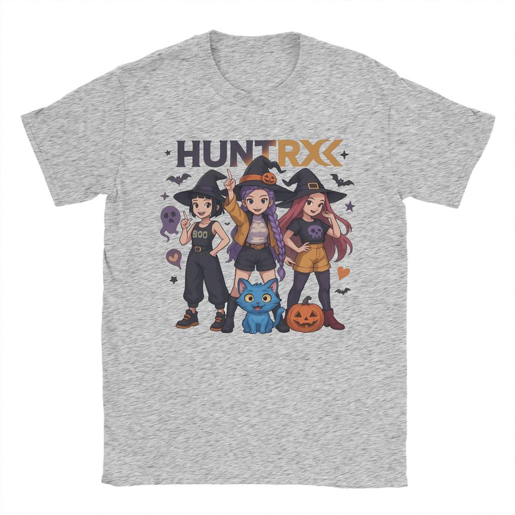 Spooky Hunterx Halloween Kpop Demon Hunters Huntrix Girl And Tiger T Shirt for Men Cotton Humorous T-Shirt Round Neck Tee Shirt