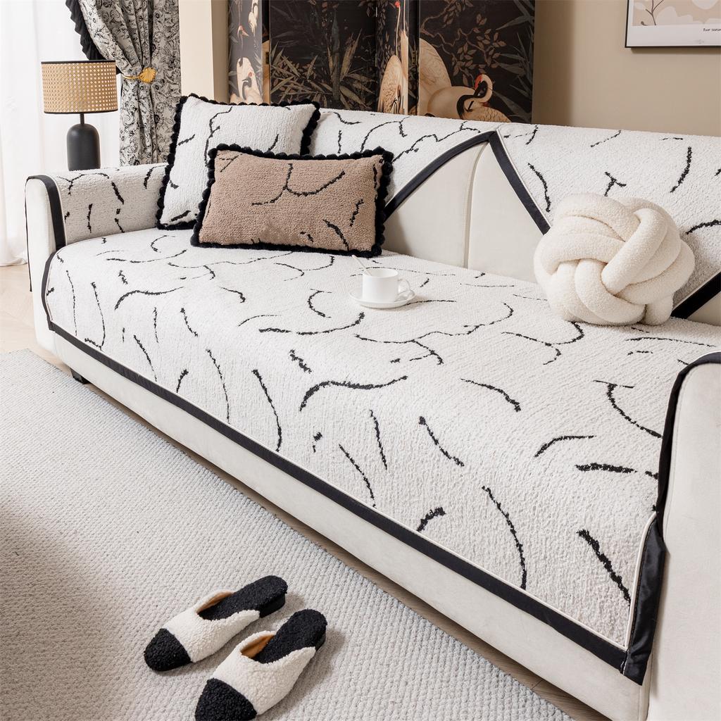 Thicken Lines Jacquard Fluffy Warm Fall/Winter Sofa Cover for Living Room Couch Seat Cushion Towel Slipcovers Decor