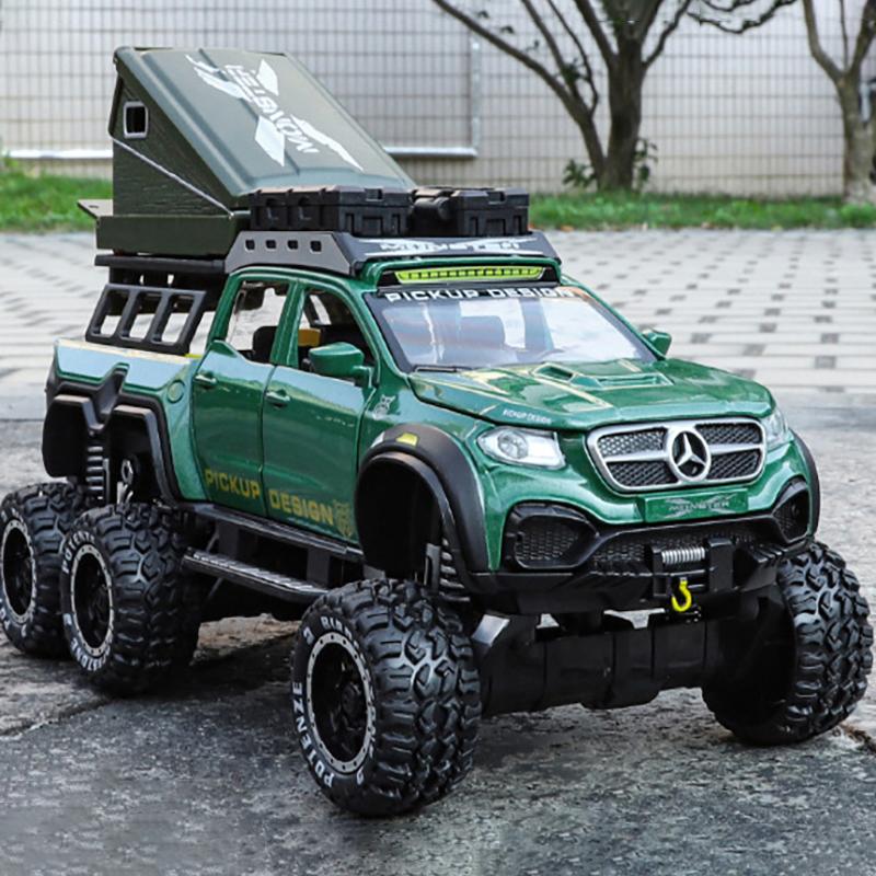 1/28 BENZ X-CLASS 6X6 Кемпинг Внедорожник Модель автомобиля из сплава Звук и свет Детская игрушка Коллекционные предметы Подарок на день рождения