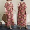 DIMANAF Women 2025 Plus Size Summer Casual Dress Cotton Linen Vintage Loose Basic Long Dress Floral New