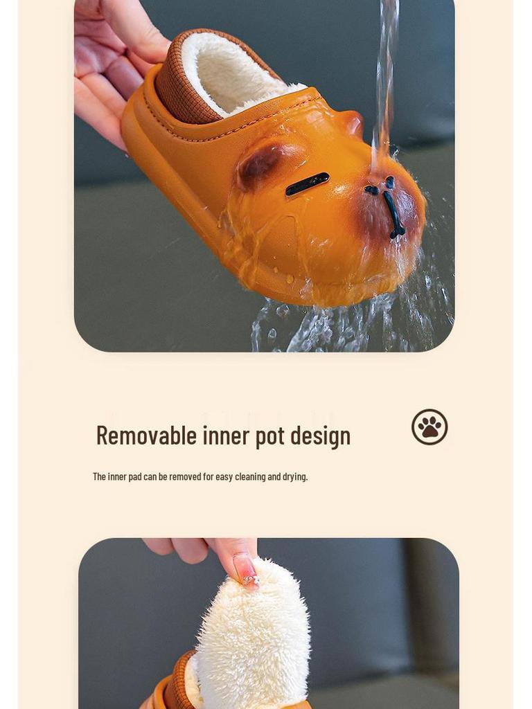 Capybara Kids' Winter Cartoon Cotton Slippers: Soft, Non-slip Indoor Shoes for Boys with Funny Step-on Design