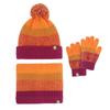 Детский набор шарф, шапка и перчатки: Теплая смесь шерсти с дизайном в стиле колор-блок и деталями в виде помпонов.