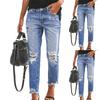 Women Solid Color Hole Low Waist Jeans Flares Patch Jeans Pants Trouser