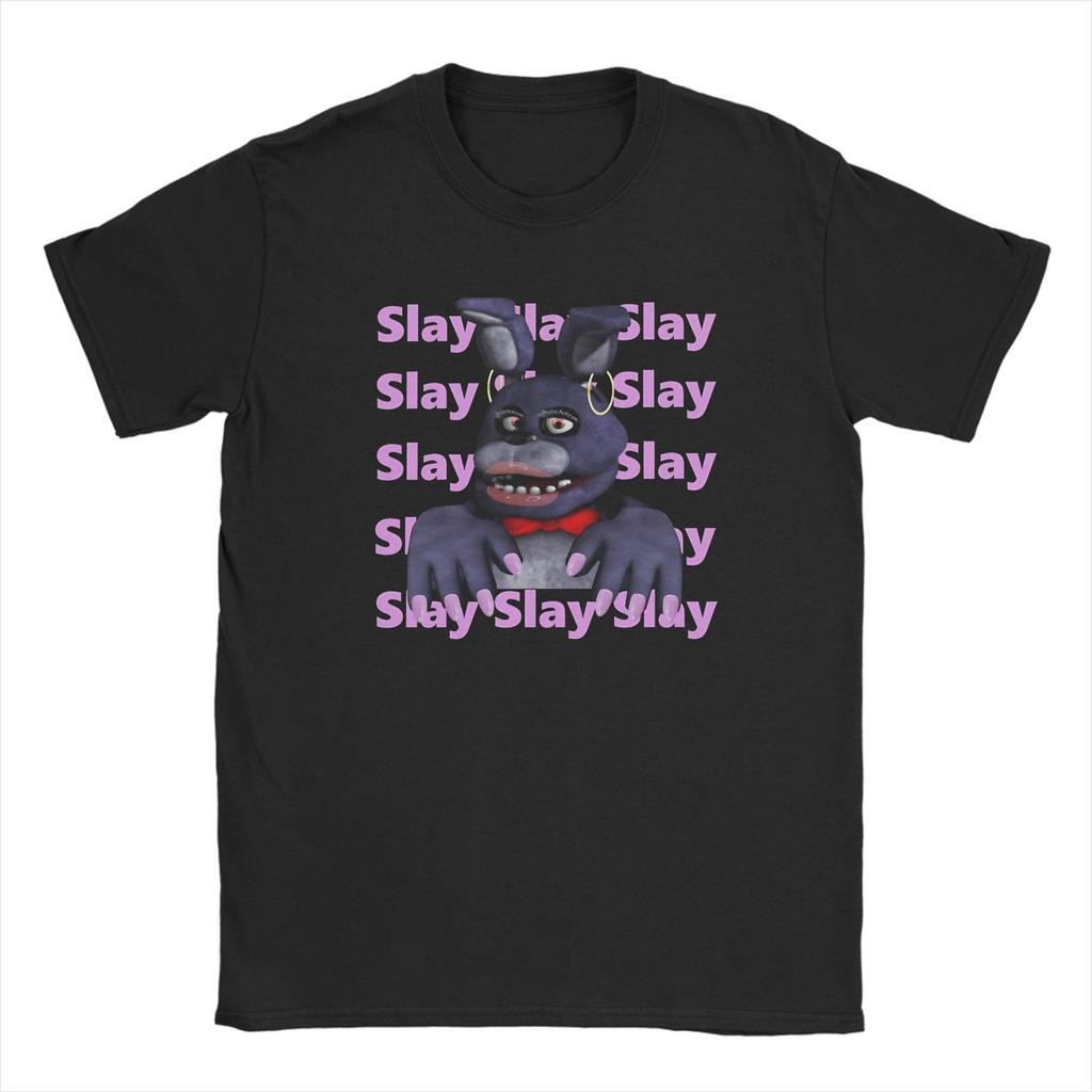 Мем Fnaf slay на месячных Мужские футболки FNAF At Freddys Футболка с коротким рукавом Круглый вырез Футболка Чистый хлопок Летняя одежда