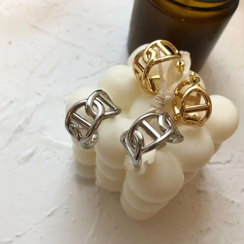 foxanry Серьги-гвоздики серебряного цвета для предотвращения аллергии INS, модные полые геометрические винтажные французские позолоченные ювелирные изделия для вечеринок