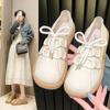 Модные женские туфли с круглым носком, ретро-лоферы со шнуровкой, осень 2024, новые удобные нескользящие туфли на плоской подошве с мягкой подошвой для колледжа