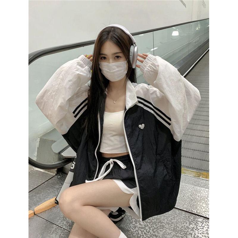 Korean Fashion Track Jacket Women Harajuku Oversized Thin Outdoor Jackets Summer Windbreaker Gorpcore Streetwear Zipper