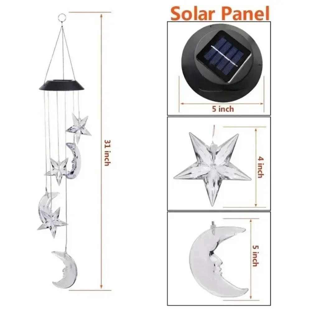 LED Solar Wind Chime Light Garden Stars Moon Wind Chime Lamp Colorful Waterproof Hanging Solar Light for Garden Yard Home Decor