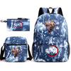 New Schoolbag Animation Three-piece Set Heat Transfer Schoolbag Small Shoulder Pencil Bag Primary and Secondary School Students Backpack