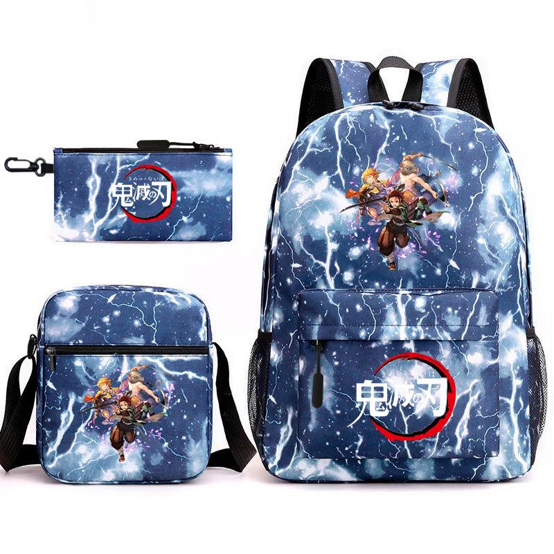 New Schoolbag Animation Three-piece Set Heat Transfer Schoolbag Small Shoulder Pencil Bag Primary and Secondary School Students Backpack