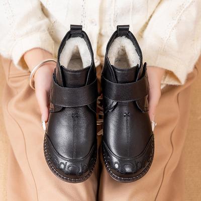 Первый слой из коровьей кожи зимняя обувь для мам из хлопка натуральная кожа шерсть в пожилом возрасте короткие сапоги бархатные теплые нескользящие бабушкины женские туфли