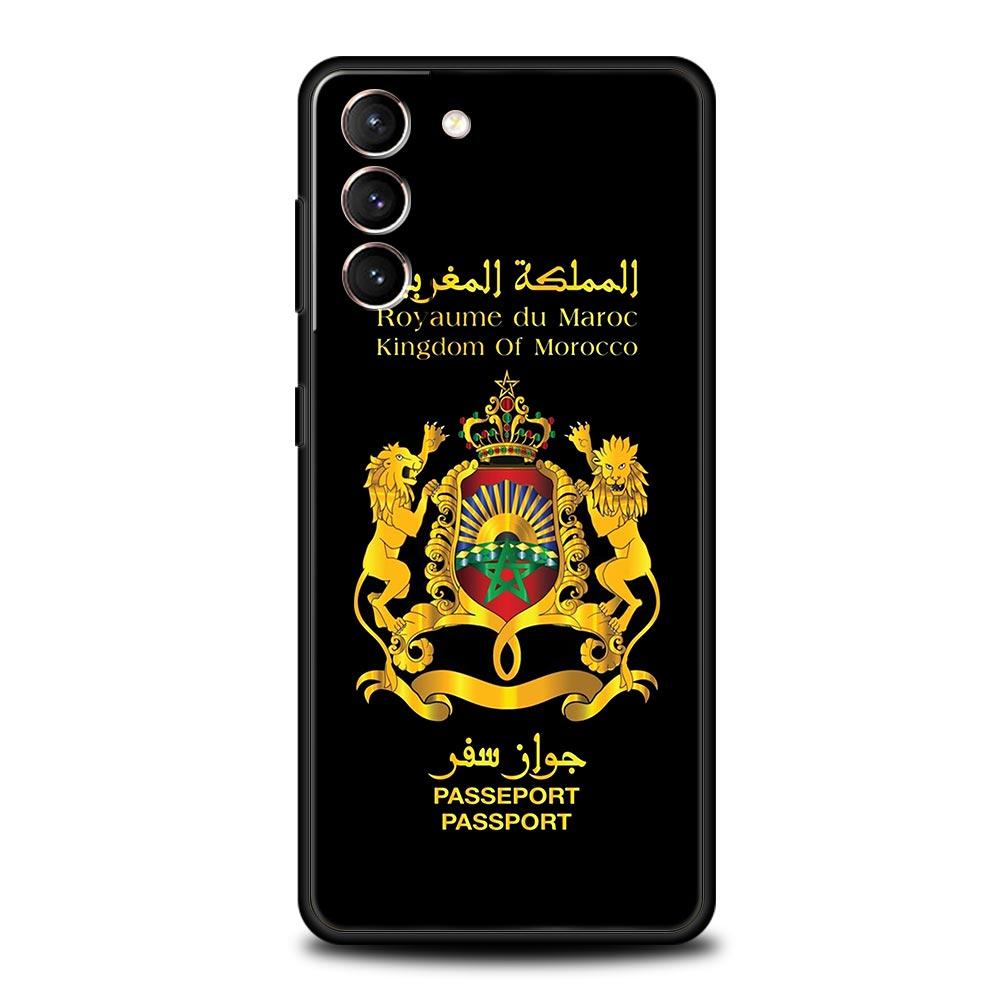 Чехол для паспорта и телефона с флагом Марокко для Samsung Galaxy S24 S23 S22 S20 Ultra S21 FE 5G S10 S9 Plus S10E S8 Note 20 Мягкий черный чехол