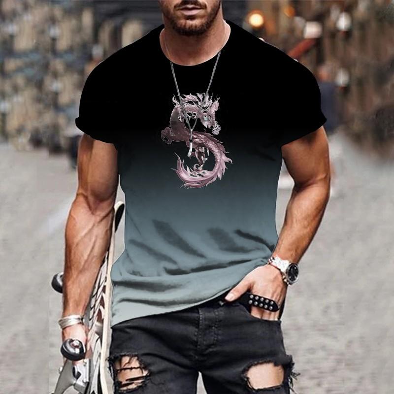 Модный тренд, градиентная печать, горячая распродажа, повседневные свободные мужские футболки с коротким рукавом, 3D градиентная печать, O-образный вырез, футболки больших размеров