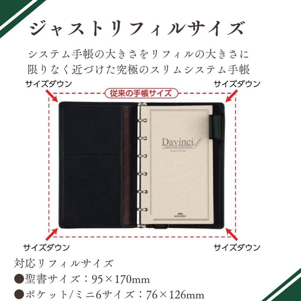 Raymay Fujii Da Vinci Standard Карманный системный планер, Черный, JDP3009B