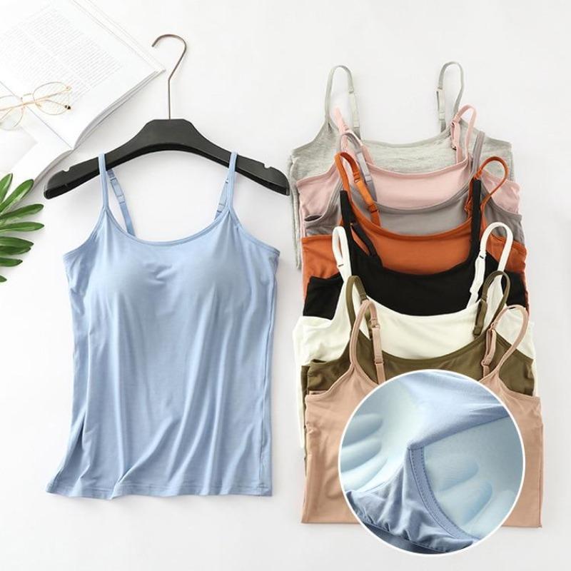 2025 New Modal Female Large Size No Steel Ring Integrated Five-finger Chest Pad Camisole Bottoming Shirt Slim Multicolor
