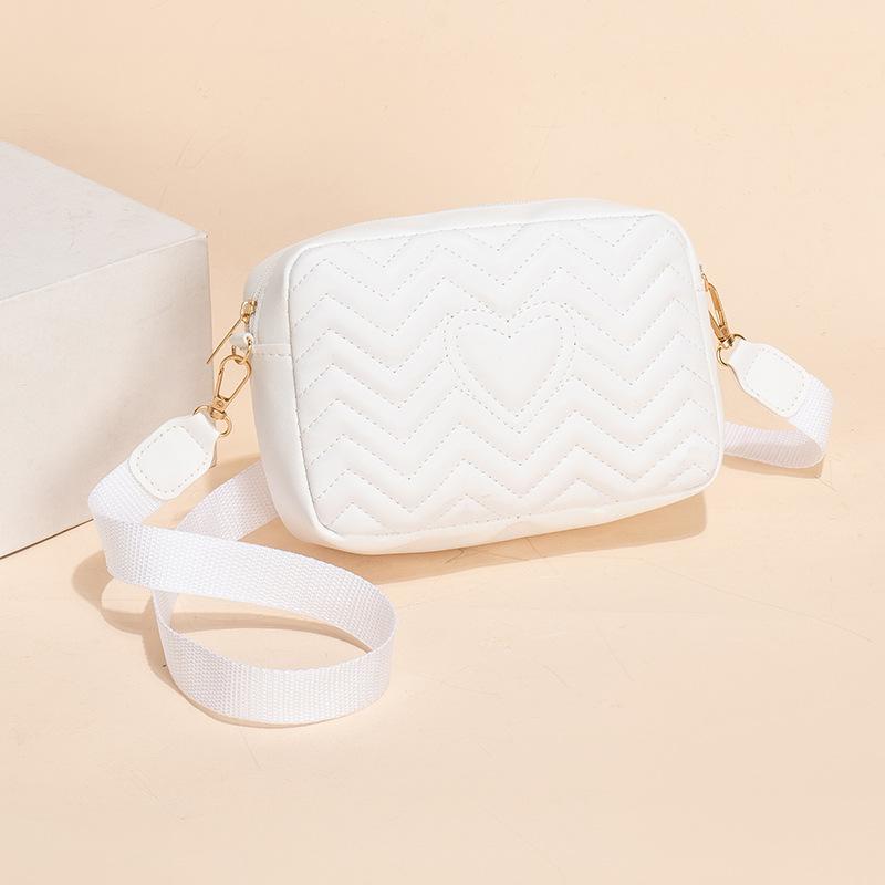 Cozy Up Solid Color Diagonal Camera Bag with Wave Pattern Heart Embroidered Shoulder Bag