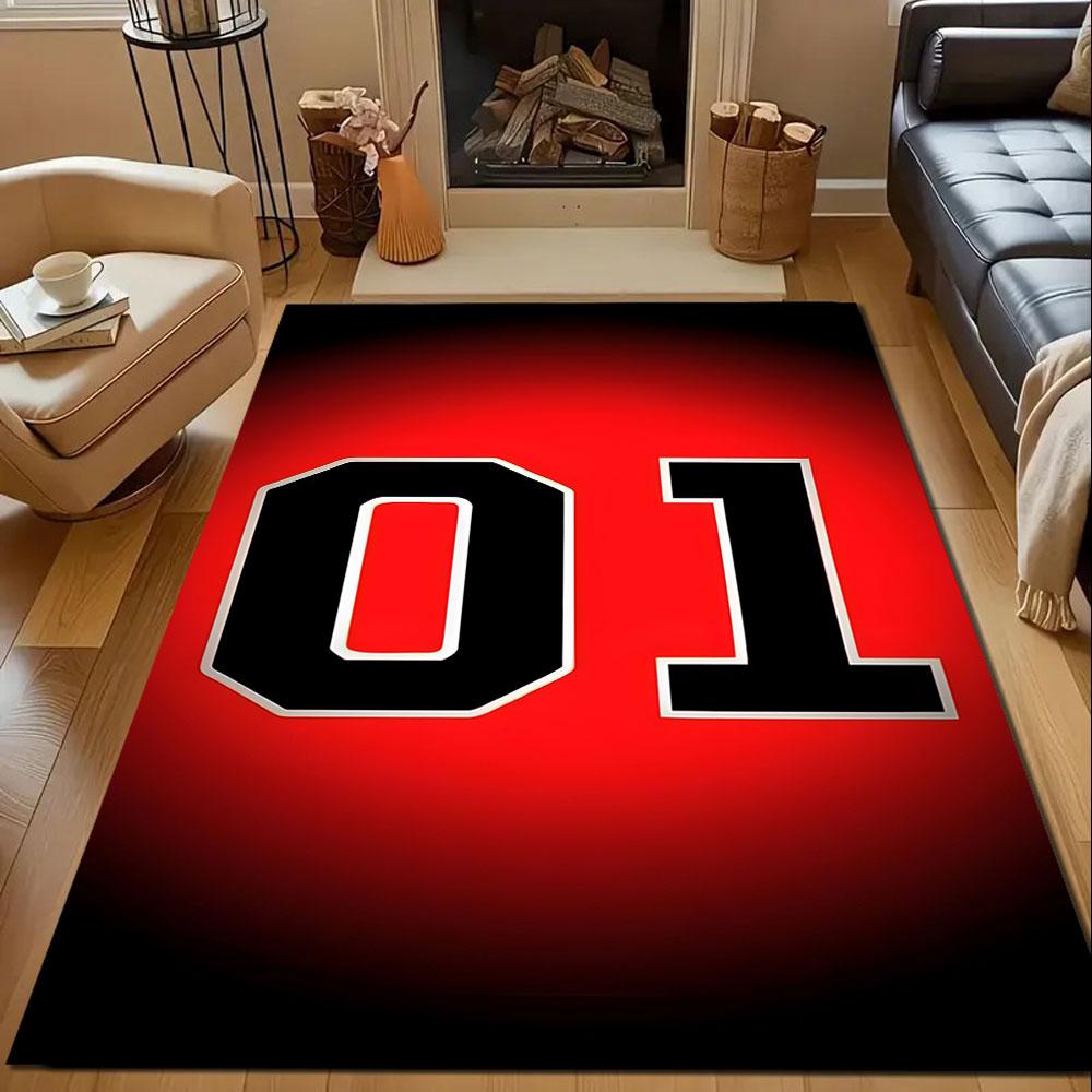 "Red and Black 01 Graphic Design" Patterned carpet, non slip mat suitable for living room and bedroom sofas