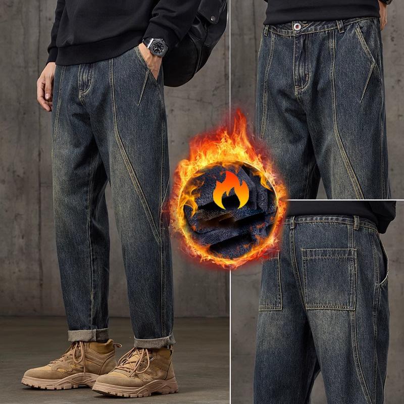 Весна и осень зима новые мужские плюшевые/обычные джинсы облегающие прямые эластичные деловые универсальные длинные брюки