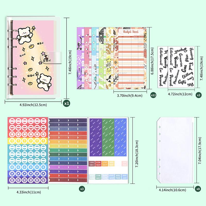 Бюджетный планер формата А6 с 12 бюджетными карточками, 8 карманами для билетов и наклейками для DIY. Портативный блокнот для DIY, книга сбережений