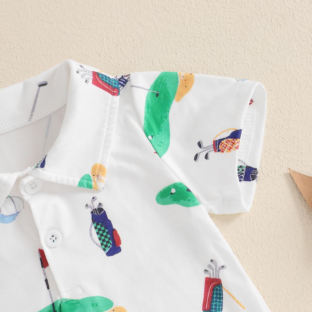 Baby Boy Girl Golf Romper Half Button-up Lapel Neck Short Sleeve Bodysuit Summer Clothes