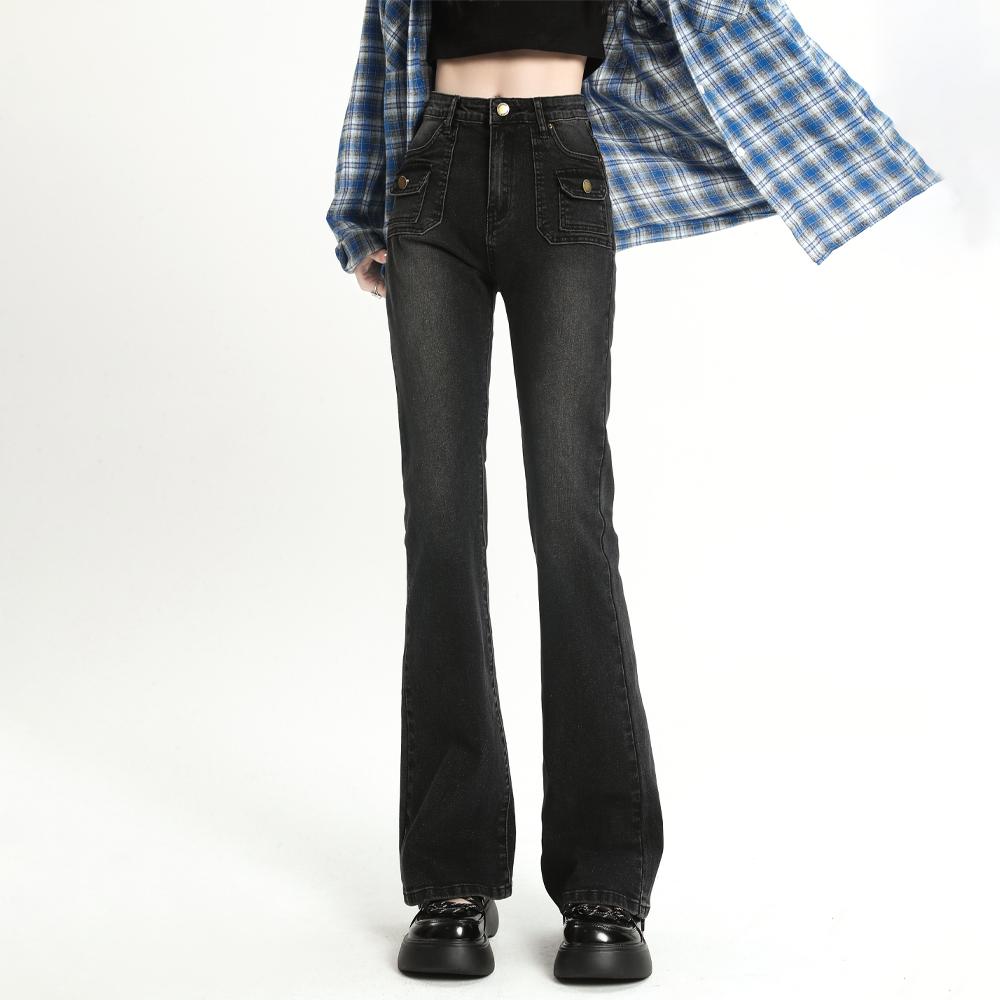 Синие расклешенные брюки в стиле ретро, ​​женские осенне-зимние прямые эластичные джинсовые брюки с высокой талией, уличная мода