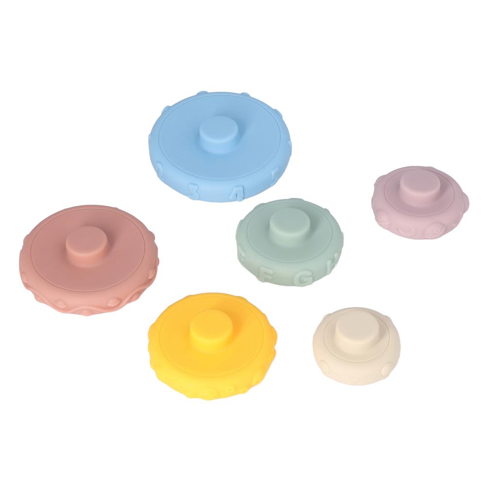 6Pcs Baby Sensory Stacking Rings Educational Squeaky Different Shapes Soft Stacking Circle Toys for