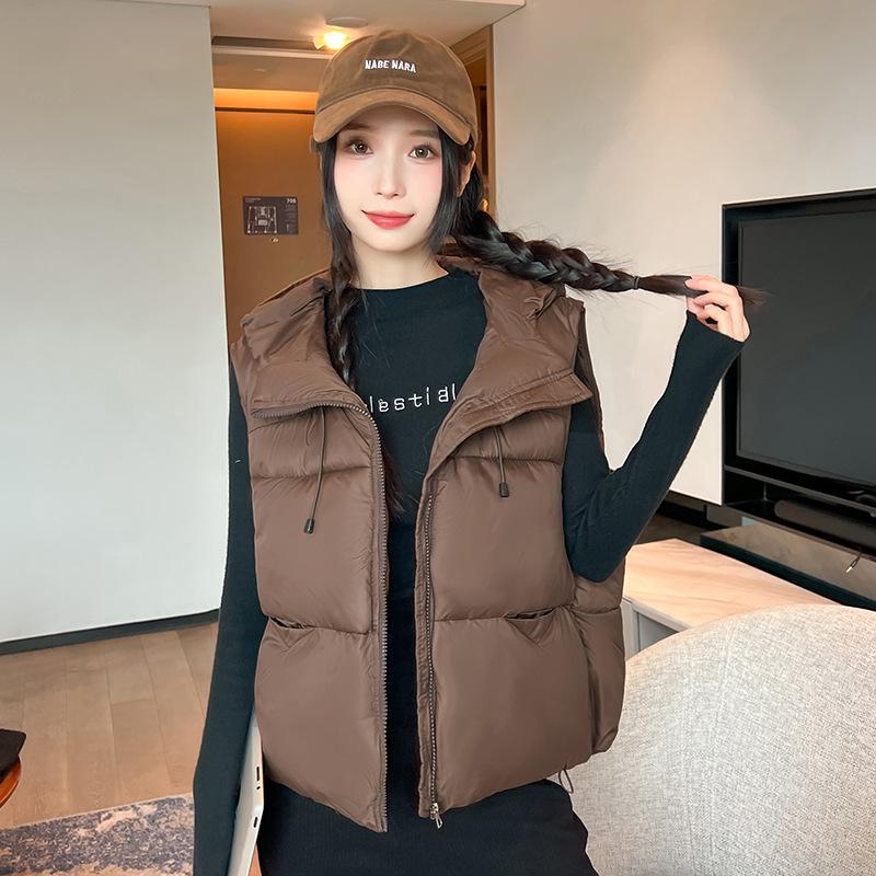 Winter hooded short down cotton vest women's fashion versatile small sleeveless vest jacket