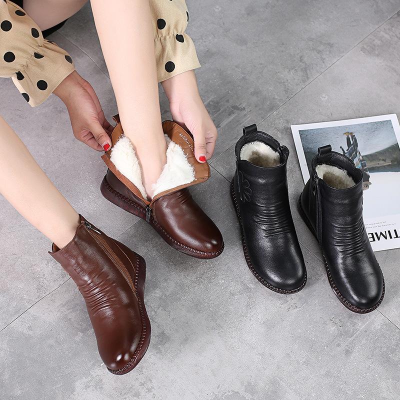Модная женская обувь GKTINOO из натуральной кожи 2025 Зима Натуральная шерсть Мех Натуральная кожа Женские зимние ботинки большого размера Женская зимняя обувь
