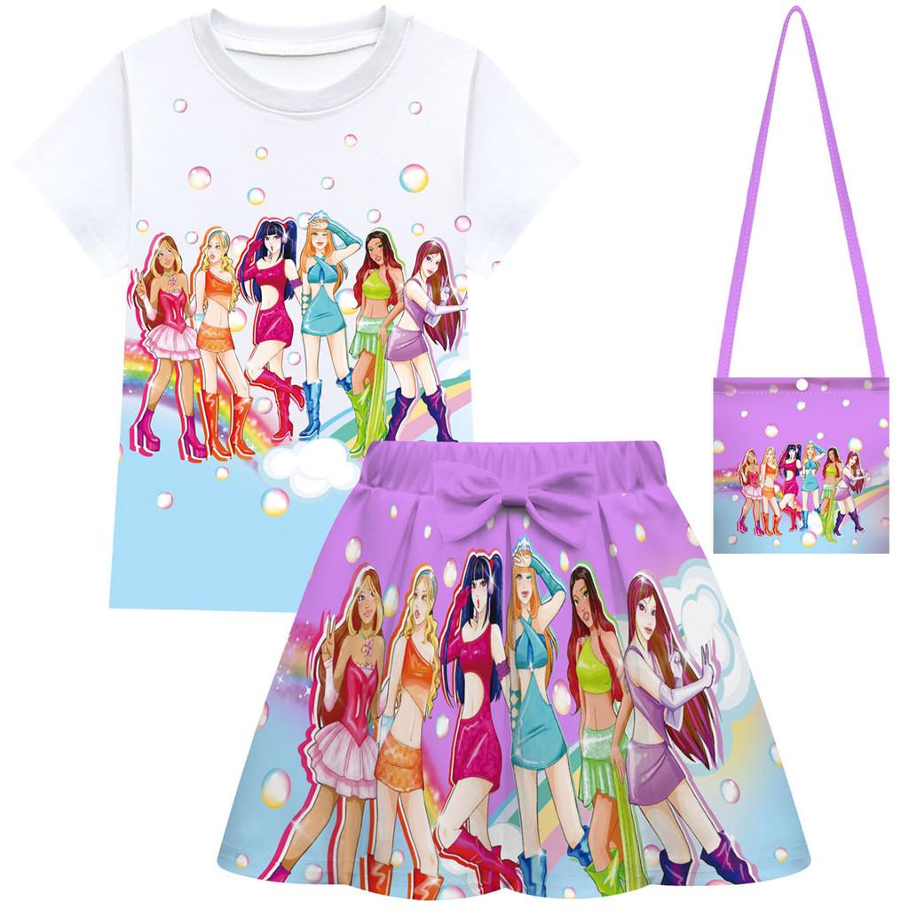 Fashion Girls KATSEYE Print Sets Short Sleeves T-Shirt Top Skirt Bag