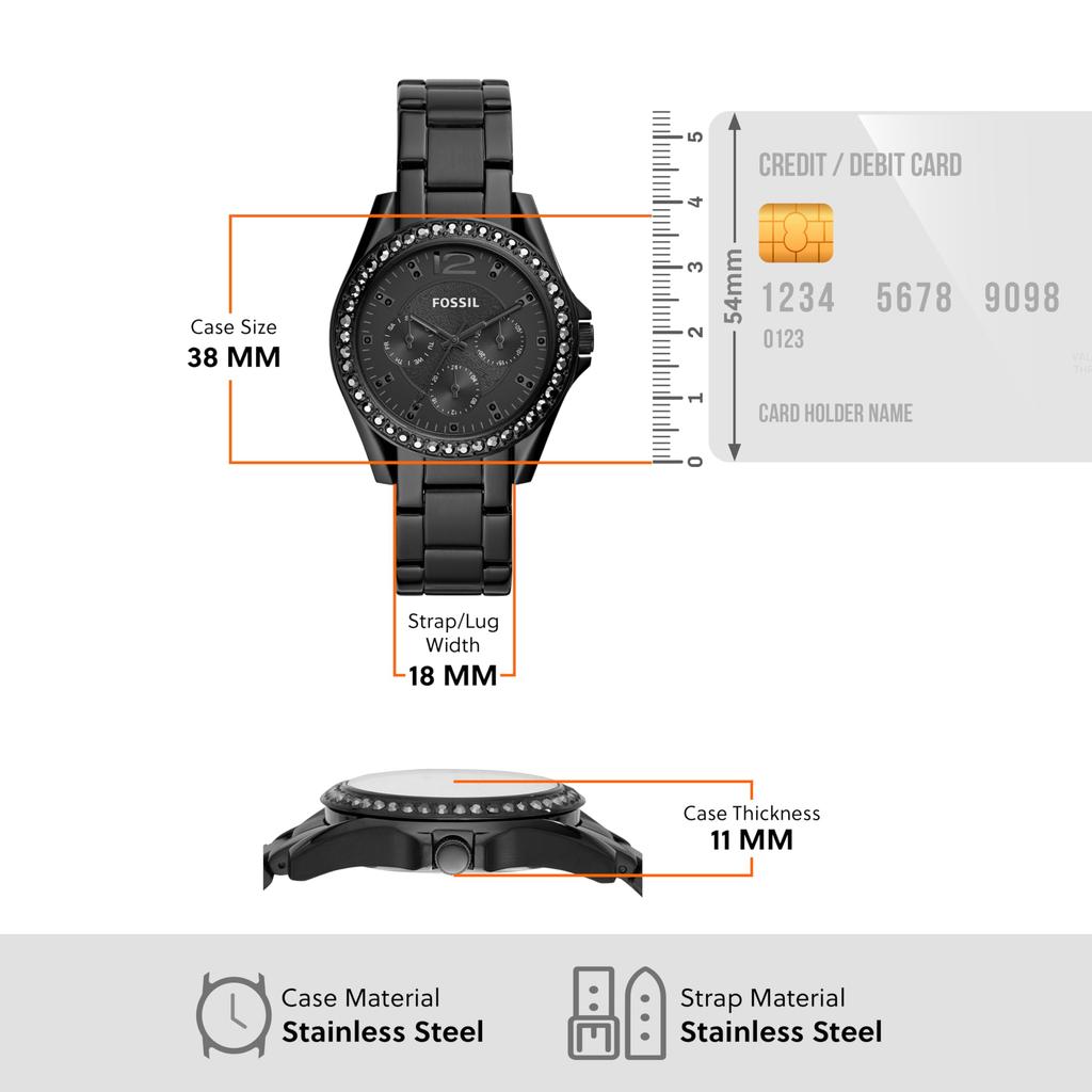 RILEY Multifunction Black Stainless Steel Watch