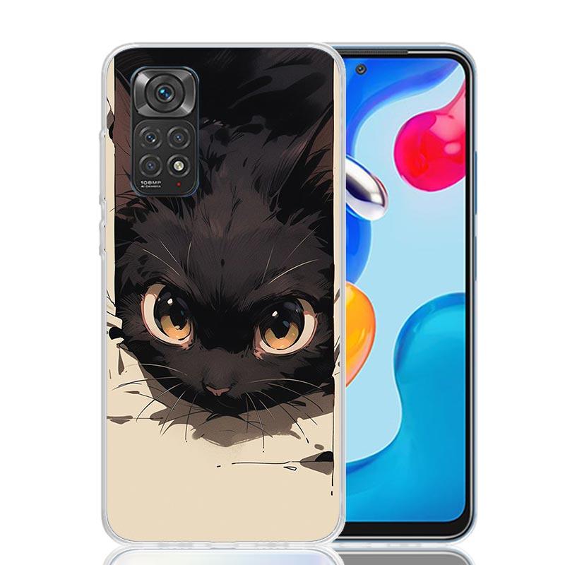 Аниме Милый Черный Кот Мяу Чехол Для Телефона Для Xiaomi Redmi Note 15 14 13 12S 12 Pro Plus 11S 11E 11 11T 10S 10 Арт Мягкий Чехол С Рисунком