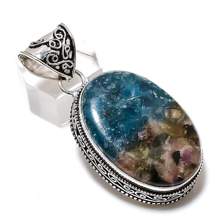 Подвеска из стерлингового серебра 925 пробы с натуральным арбузным турмалином 2,09 дюйма t9w61